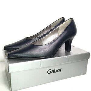 Gabor Women's Navy Pointed Leather Mid-Heel Pumps